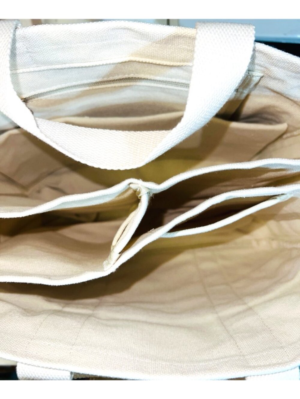 Canvas Tote Bag With Charm Womens Off-White 13" x 10" Adjustable Strap Pre-Owned - Picture 3 of 9